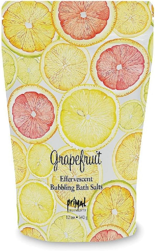Primal Elements Detoxifying Sea Salt Soak, Bubbling Aromatherapy Salts, Grapefruit, 12 oz Resealable Bag