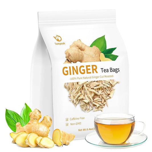 Dried Ginger Root Tea Bags - 60bags/6.4 OZ 100% Pure & Natural Roasted Ginger Herbal Tea, Caffeine Free, No Additives, No Sugar, Non-GMO, No Gluten