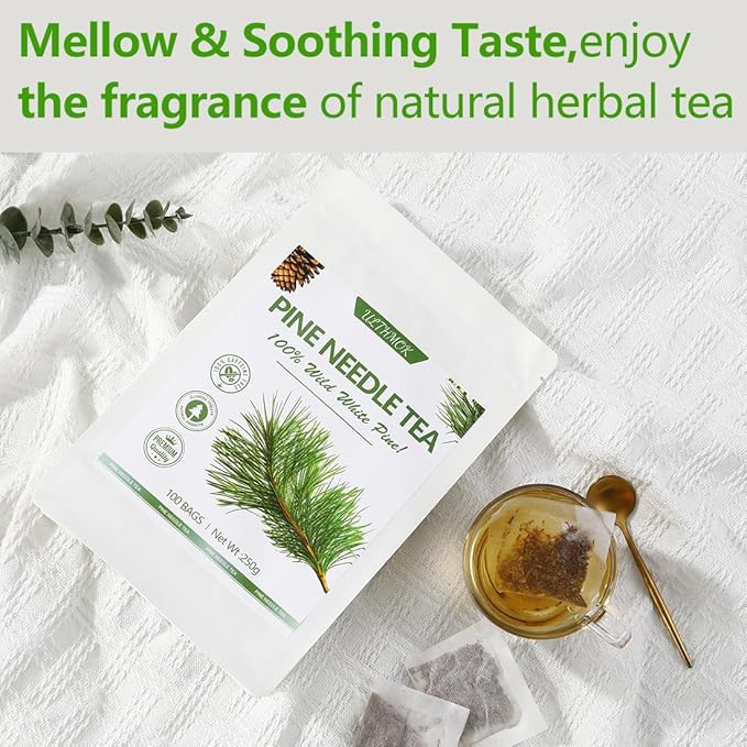 Premium 100 Pine Neddle Tea Bags,100% Picked from Natural Wild Pine Neddle, No Caffeine & No Additives.