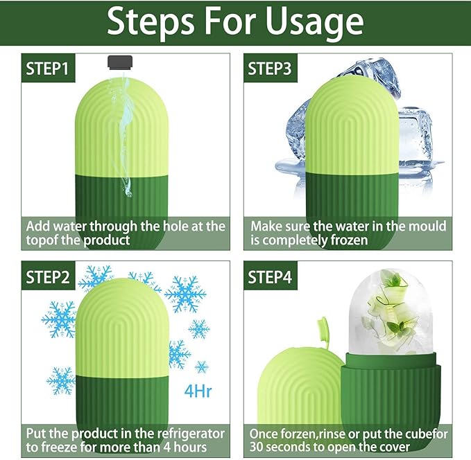KOGITI Ice Mold for Face, Ice Roller for Face & Eye, Beauty Facial Ice Rollers Ice Holder Mold Face Puffiness Relief Massage Skin Care Tools, Ice Facial Cube Green