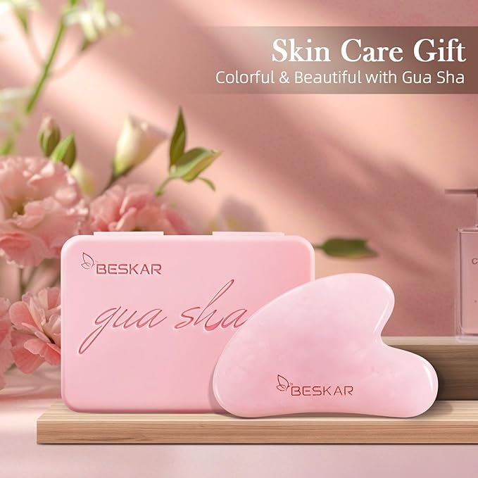 BESKAR Gua Sha Facial Tools, Natural Jade Stone Guasha Massager for Jawline Sculpting, Tighten Face Skin and Reduce Wrinkles, Face Eyes Body Neck Massage Tool, Skin Care Gift