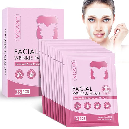 Forehead Wrinkle Patches & Smile Line Patches, Overnight Facial Wrinkle Treatment with Hyaluronic Acid, Aloe, Collagen & Vitamin E to Lift Smile Lines for Women 36pcs