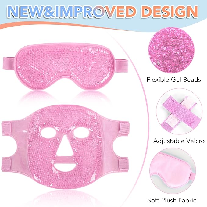XPCARE Colding Ice Face Mask and Cooling Eye Mask for Puffy Eyes & Migraine Relief Gel Eye Mask Cool Face Ice Masks for Dark Circles Eye Surgery Sleeping Pressure Headaches Skin Care(Pink)