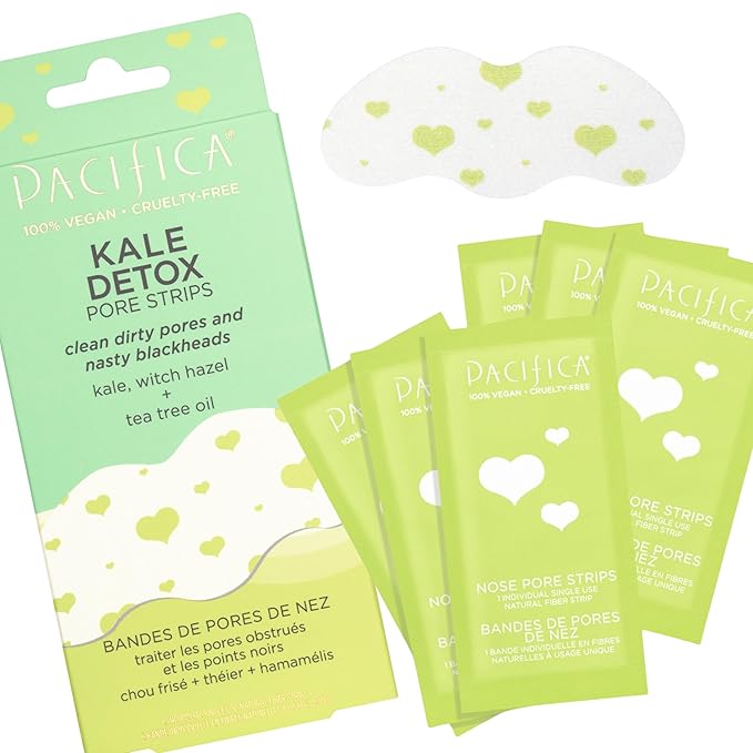 Pacifica - Blackhead Remover Strips Nose Strips - Kale Detox Skin Care - Deep Pore Cleansing Nose Strips w/Instant Pore Unclogging - Oil-Free, Non-Comedogenic Vegan, Clean Beauty Dermatologist Tested