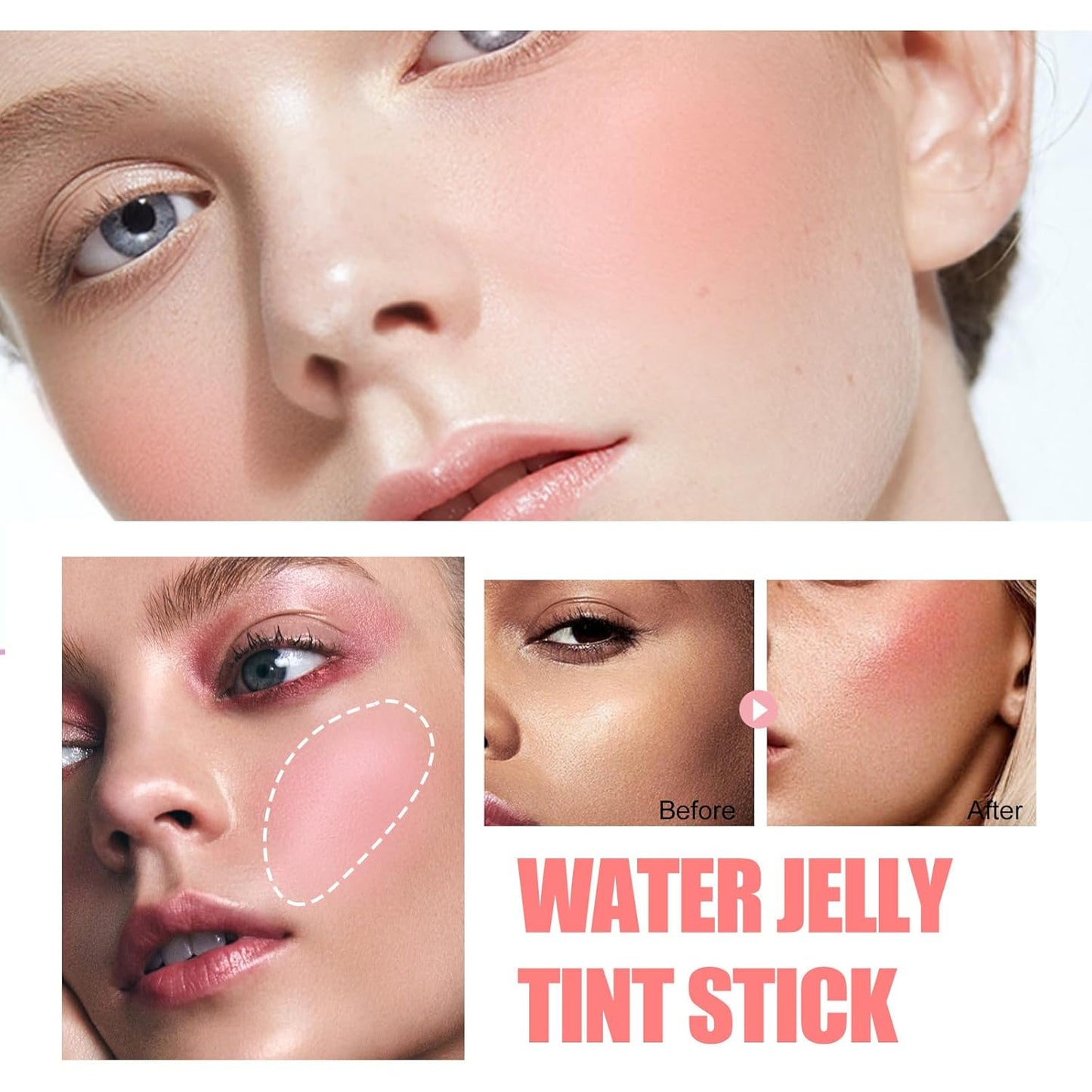 Milk Water Jelly Tint, Sheer Lip & Cheek Stain, Milk Jelly Blush Stick, Buildable Watercolor Finish, 1,000+ Swipes Per Stick. (rose pink)