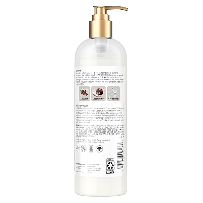 SheaMoisture Daily Hydration Body Lotion with 100% Virgin Coconut Oil, Shea Butter, Coconut Milk and Pro-Ceramides, Quickly Nourish & Soften Skin, 24H Moisturizing 16 oz