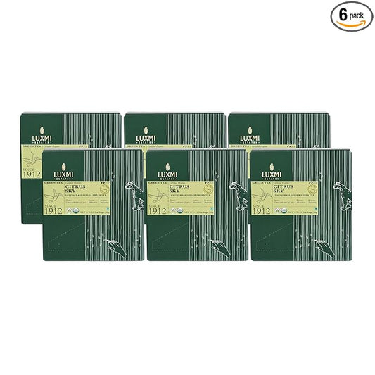 Luxmi Estates - Citrus Sky - Organic Lemongrass Tea - 90 Tea Bags (15ct x 6pack) | Wth Lemongrass, Ginger, Darjeeling Green Tea and more | Beautifully Aromatic and Relaxing Tea