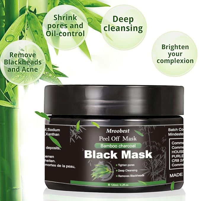 Peel Off Face Mask, Charcoal Peel Off Black Mask, Deep Cleansing Facial Mask, Facial Purifying and Clean Blackhead, for All Skin Types