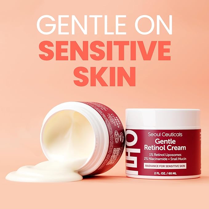 SeoulCeuticals 1% Korean Retinol Night Cream - 97.5% Snail Mucin + 2% Niacinamide Moisturizer for Face - Gentle K Beauty for Sensitive Skin 2oz