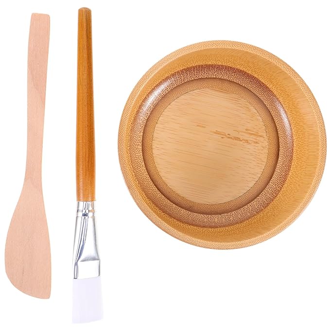 Wood Face Mask Mixing Bowl Set For Ladies Facial Skincare Clay Mixing DIY Vintage Facemask Bowl Kit with Mask Spoon Spatula Brush