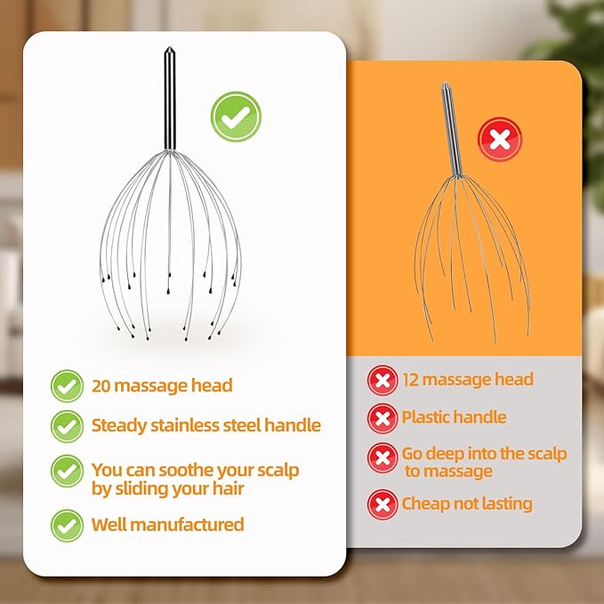 YEZY Head Massager 20 Fingers Head Scratcher Scalp Massager, Back Scratcher, Stocking Stuffers for Scalp Massage Back Massage 2 Pack (Black)