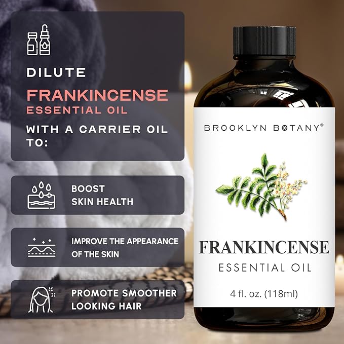 Brooklyn Botany Frankincense Essential Oil - Huge 4 Fl Oz - 100% Pure and Natural - Premium Grade with Dropper - for Aromatherapy and Diffuser