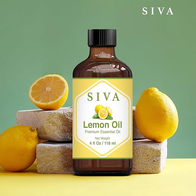 SIVA Lemon Essential Oil - 4 Fl Oz – Natural Lemon Oil - for Diffuser, Face, Skin Care, Aromatherapy, Hair Care, Scalp and Body Massage - with Dropper