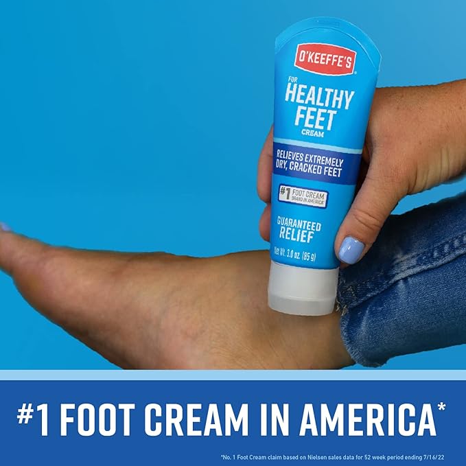 O'Keeffe's for Healthy Feet Foot Cream - 3 oz Travel Size Tube (1 Pack) - Guaranteed Relief for Extremely Cracked, Dry Feet, Repairing Skincare, Instantly Boosts and Retains Moisture Levels