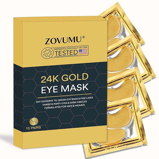 Under Eye Patches (10 Pairs) 24K Gold Skin Care Eye Mask - Puffy Eyes & Dark Circles Treatments - Eye patches Pads With Collagen, Hyaluronic Acid & Castor Oil, Skin Care for Men & Women Gift