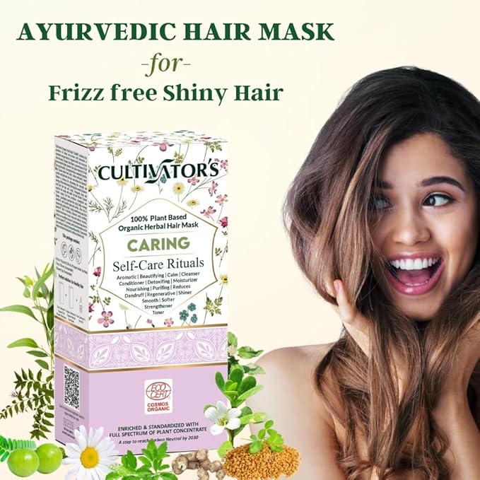 CULTIVATOR'S Organic Hair Mask for Dry & Frizzy Hair, Deep Conditioning for Split Ends Repair & Shine, with Amla, Shikakai, Brahmi & Bhringraj Powder for Men & Women, 3.5 Ounce, 1 Pack