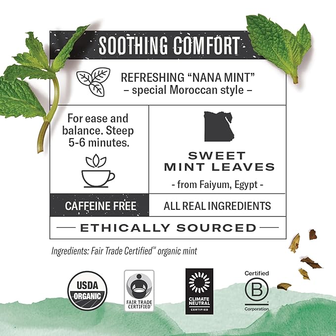Numi Organic Moroccan Mint Tea, 18 Tea Bags (Pack of 3), Refreshing Nana Mint, Caffeine Free Herbal Tea (Packaging May Vary)