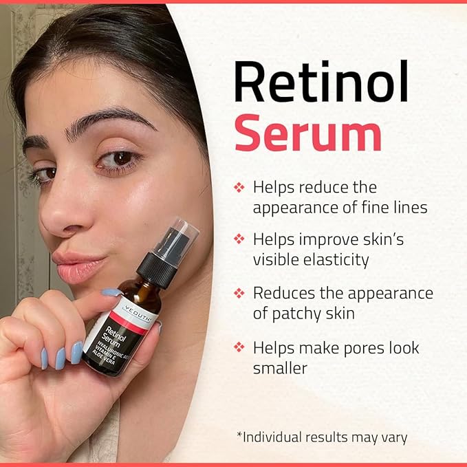 YEOUTH Retinol Serum for Face with Hyaluronic Acid & Vitamin E, Hydrating Retinol for Face, Night Serum Suitable for All Skin Types 1oz