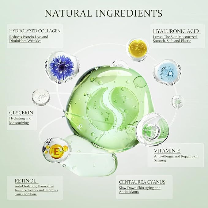 Under Eye Patches Masks - for Puffy Eyes, Dark Circles,and Fine Lines,Eye bags,Reduce Wrinkles Smoothing Skin Care Treatment with Collagen and Hyaluronic Acid for Women and Men, (60 Pcs) Green