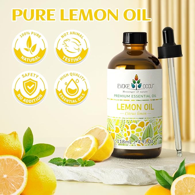 EVOKE OCCU Lemon Essential Oil for Cleansing Skin Home Diffuser Massage - 4 FL Oz