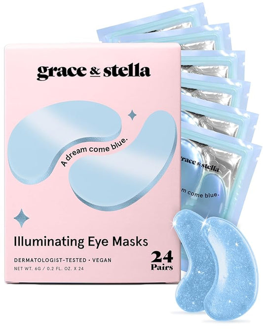 grace & stella Award Winning Under Eye Mask Reduce Dark Circles, Puffy Eyes, Undereye Bags, Wrinkles, Gel Under Eye Patches, Birthday Gifts for Women - Vegan Cruelty-Free Self Care (24 Pairs, Blue)