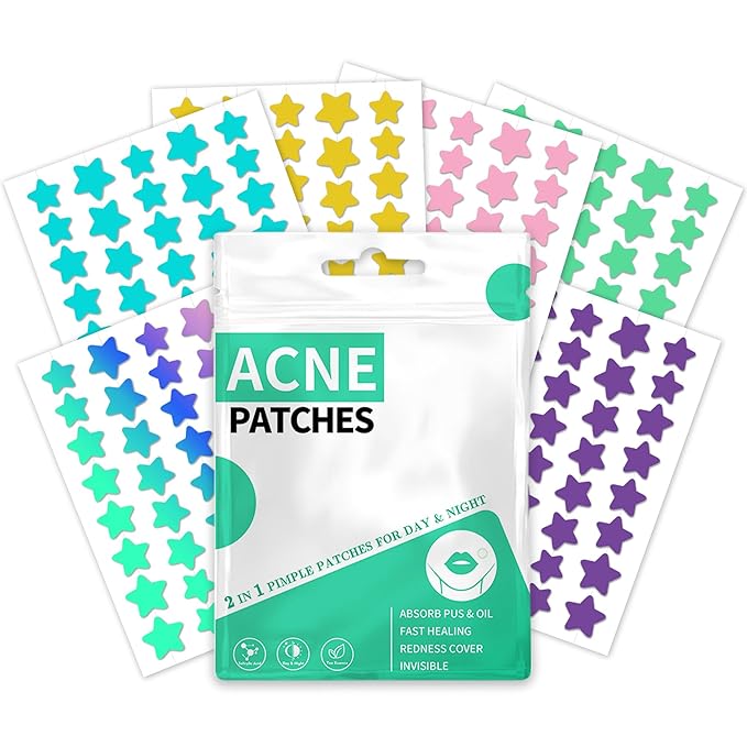 Star Pimple Patches For Face 240 Counts Hydrocolloid Acne Patches with Tea Tree Oil Blemish Zit Patches For Face 3 Sizes Acne Patch Acne Dots Patches 6 colors Pink Yellow Blue Star Pimple Patches