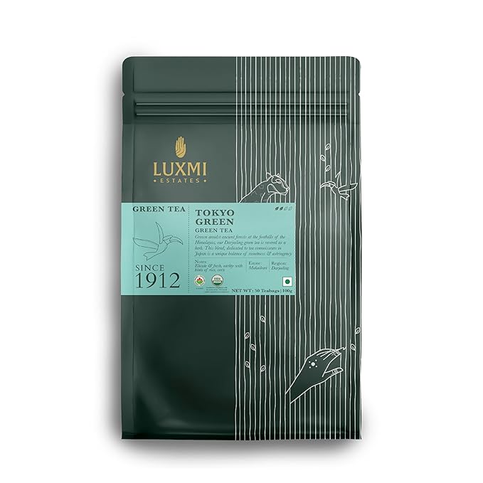 Luxmi Estates - Tokyo Green - Organic Makaibari Darjeeling Green Tea - 50 Tea Bags | From the Foothills of the Himalayas