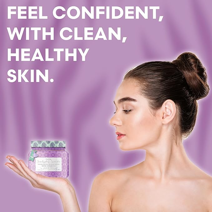 Pink Sky Exfoliating Body Scrub - Ultra Gentle Sugar Scrub for Smooth Skin - Premium Body Scrubs for Radiant, Soft Skin - Ideal Exfoliator for All Skin Types - 700g (Eucalyptus Lavender, 24.69 Oz)