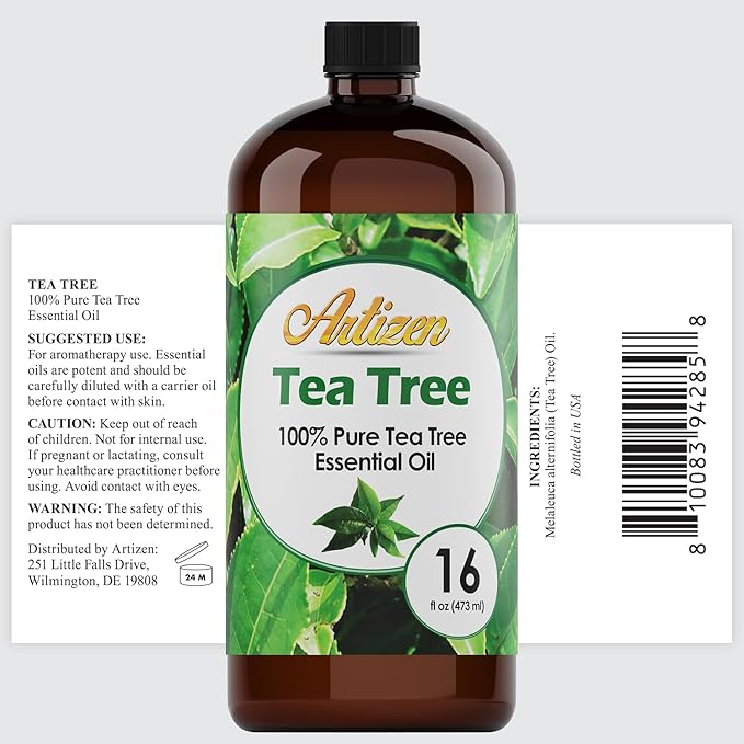 Artizen Pure Tea Tree Essential Oil - Bulk, 16oz - Big Bottle for Sprays, Aromatherapy & Diffuser