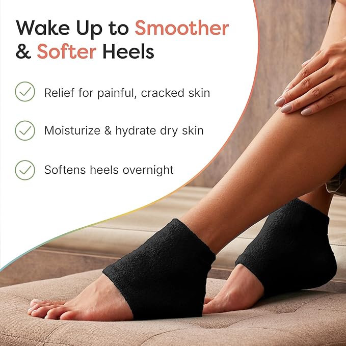 ZenToes Moisturizing Socks for Cracked Heel Treatment - Vitamin E, Olive Oil and Jojoba Oil Infused Heel Socks to Soften and Hydrate (Fuzzy Black, Regular)