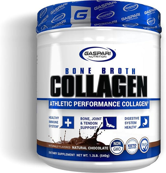 Gaspari Nutrition Bone Broth, Athletic Performance Collagen, 13g Protein, Gluten Free, Non-GMO, Keto Certified, Gut and Joint Health (30 Servings, Natural Chocolate)