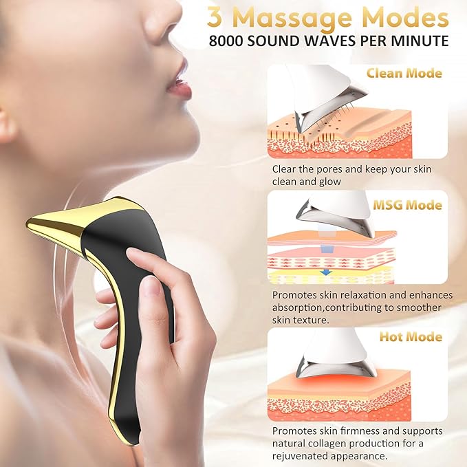 Neck and Face Sculptor with 7-in-1 Led for Skin Care,Water Resistant True Beauty Glow Facial Massager (Black-Gold)