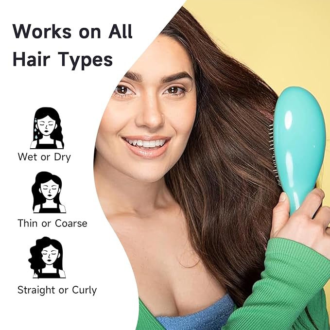 Supreme Brush + Cleaner, Gentle Detangling, Detangler Hair Brush for All Hair Types. For use on Wet or Dry Hair (Aqua)