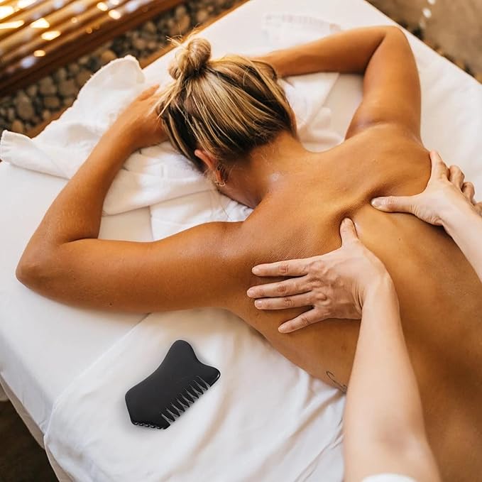 Facial Reflexology Tools Neck Massagers Jade Stone Massage Comb 1Pc - Guasha Scalp Comb, Handheld Scraping Massage Tool for Head Caring, Relax (Black) Facial Reflexology Tools Neck Massagers