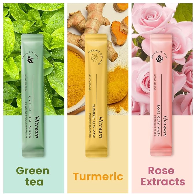 Turmeric Clay Mask, Rose Face Mask & Green Tea Mud Mask 12 PCS - Spa Facial Mask Set Gift for Women & Men, Skin Care Set for Deep Cleansing, Moisturizing, and Refining Pores