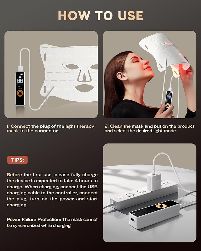 LED Light Therapy Mask Skin Care Mask, LED Red Light Therapy 630nm & 830nm Wavelength for Home Use, Body Beauty Machine for Care at Home (premium white)
