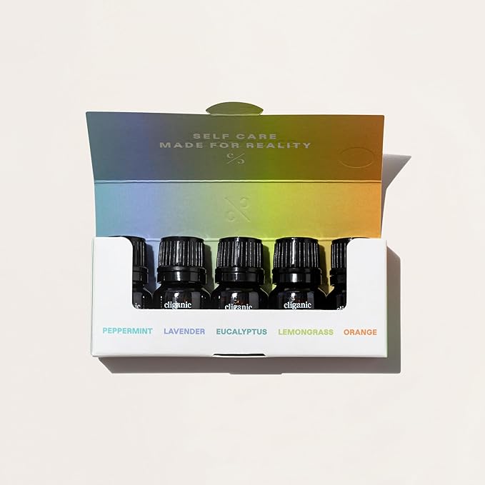 Cliganic Organic Essential Oils Set (Top 5 - The Classics) - 100% Pure Natural - Aromatherapy, Candle Making - Peppermint, Lavender, Eucalyptus, Lemongrass & Orange (Packaging May Vary)