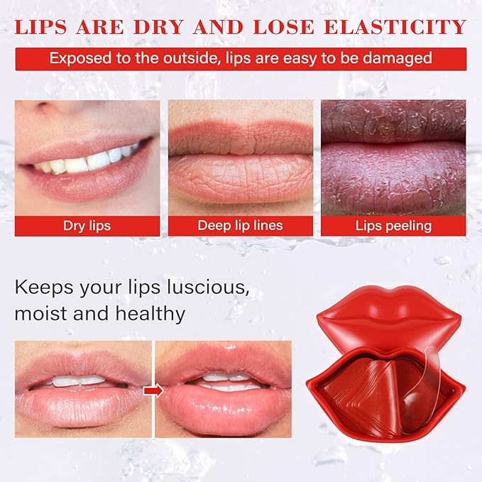 Charm Kiss 20Pcs Moisturizing Lip Mask, Lip Sleep Mask Reduces Lip Lines and Restores Moisture, Lip Mask Effectively Nourishes the Lip Skin, Gel Treatment Lip Masks Plumping Lips Mask Lip Care Products (Red)