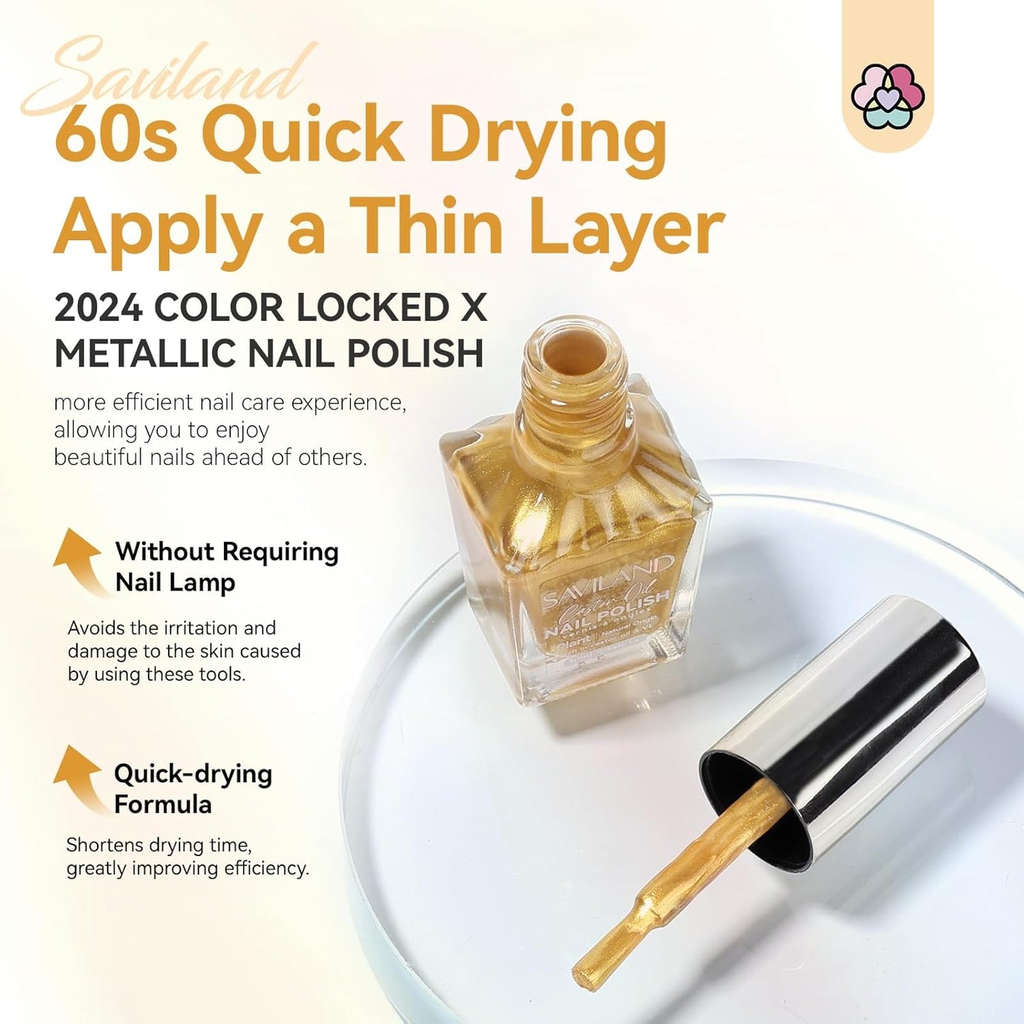 SAVILAND Gold Metallic Nail Polish: Chrome Nail Polish Air Quick Dry Nail Art Polish Bright and Shiny Fingernail Toenail Polish Bulk Nail Lacquer for Beginner DIY Manicure Art at Home Salon Women