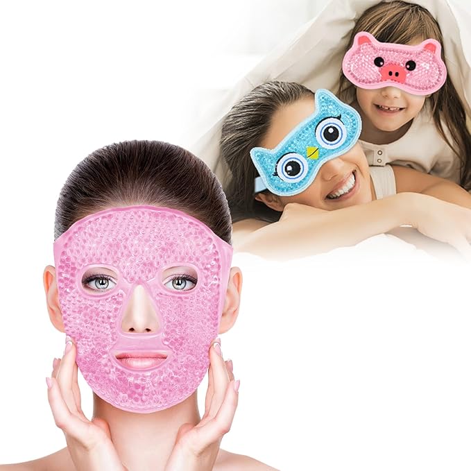 Bundle of CONBELLA Cold Face Eye Masks Ice Face Mask Hot Cold Compress and 2PCS Adorable Cooling Eye Mask Gel Eye Mask