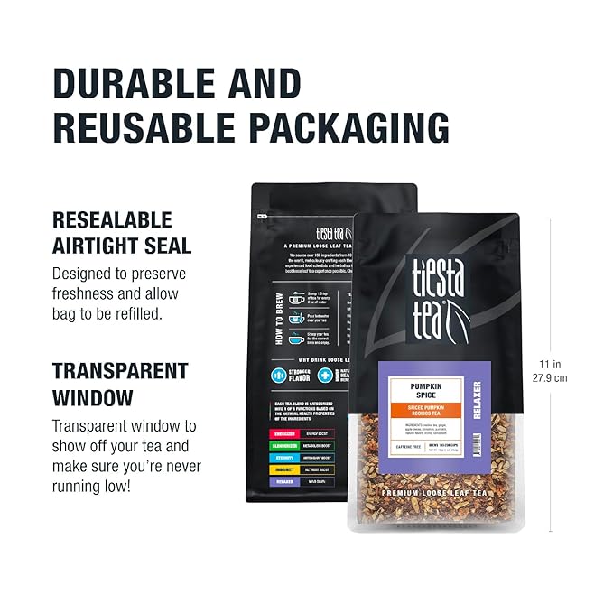 Tiesta Tea - Pumpkin Spice Rooibos Tea | Loose Leaf | Premium Blend | Non-Caffeinated Herbal Infusion | Make Hot or Iced & Brews Up to 200 Cups | 16oz Resealable Pouch