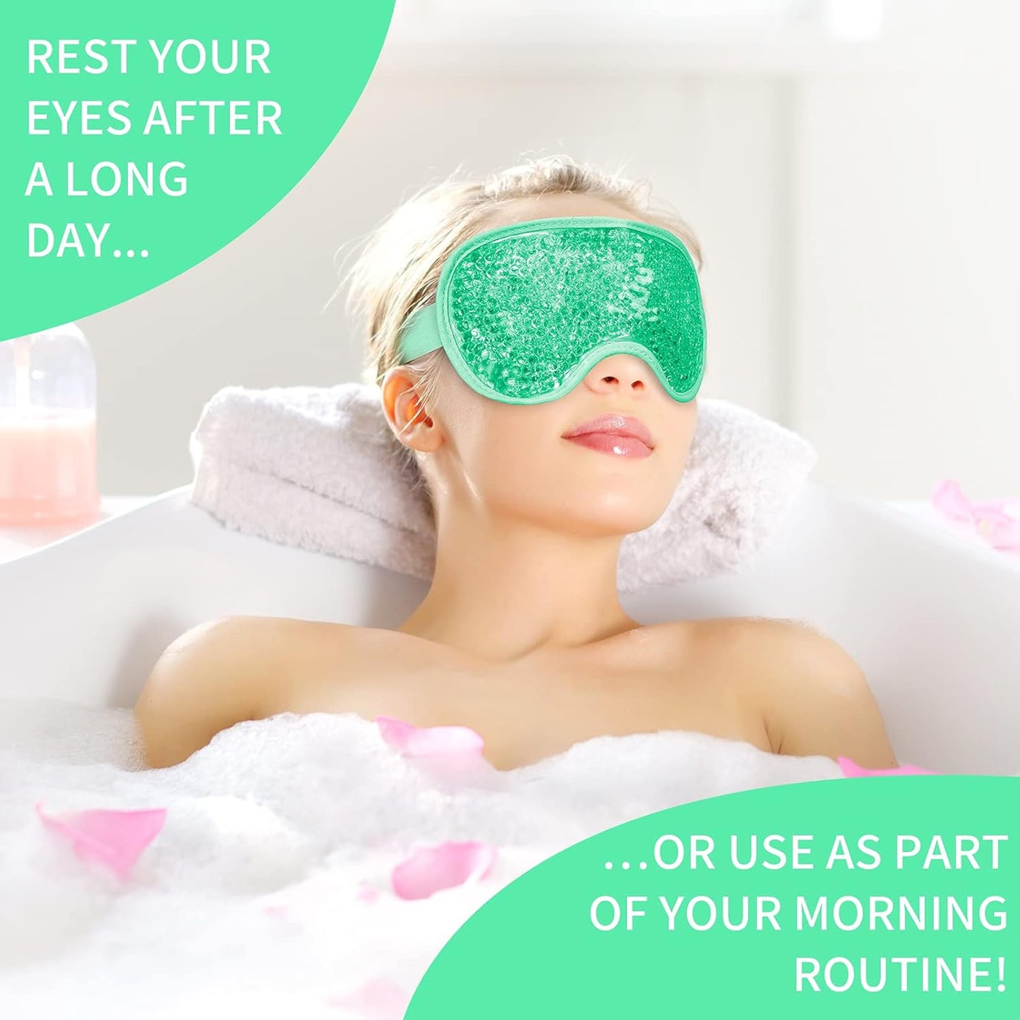 Cooling Eye Mask with Gel Bead, Reusable Cold Compress Ice Pack Sleeping Eye Cooling Pads for After Eyelid Surgery, Puffiness, Puffy Eyes, Headache, Migraine Relief (Green)