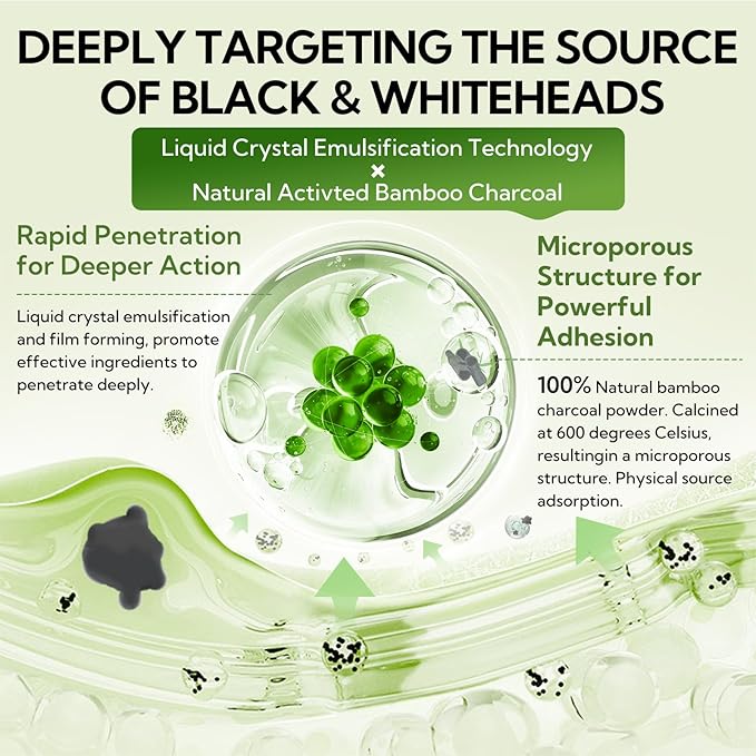 LANBENA Blackhead Mask, Upgraded 2.0 Bamboo Charcoal Nose Pore Strips, Black Head Remover Mask for Face, Puntos Negros, Deep Cleansing for All Skin Types, 30g+60pcs paper (Black)