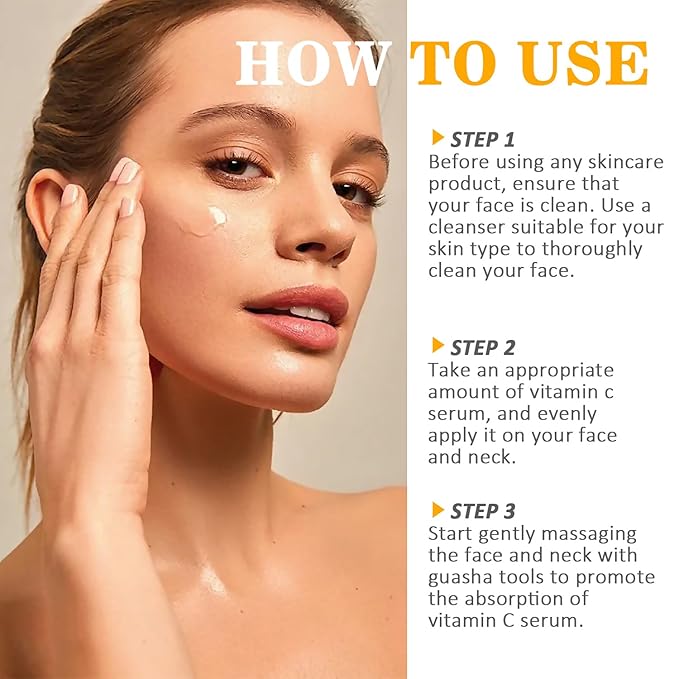 Skin Care Vitamin C Face Serum 1.05oz and Gua sha Facial Tool for Face with Hyaluronic Acid,Hydrolyzed Collagen and Aloe Leaf Extract, Anti-Aging Serum for Wrinkles & Dark Spot