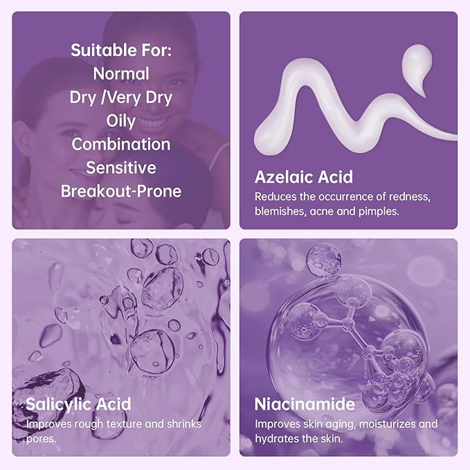 Azelaic Acid 12% Serum for Acne, Azelaic Acid Cream for Acne, blemishes and Pimples, Nicotinamide Serum Balances Excess Sebum for Smooth Skin, 0.7 OZ