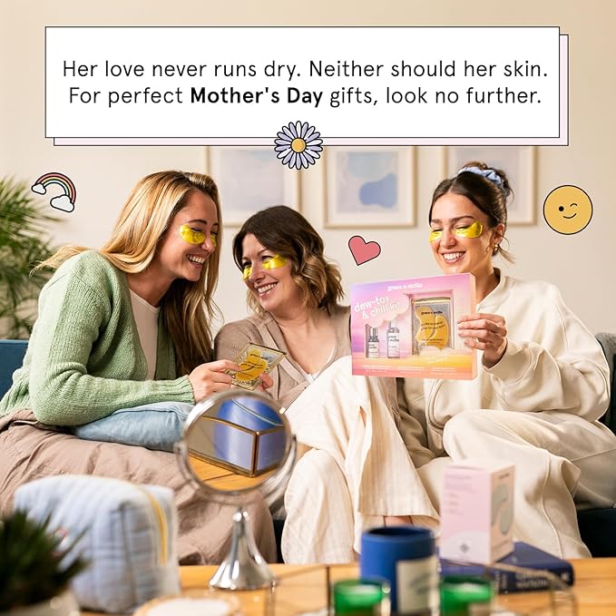 grace & stella Award-Winning Mothers Day Gifts for Mom, Birthday Gifts for Women - Travel Essentials with Gold Eye Masks, Hyaluronic Acid Serum & Rose Spray - Vegan Skin Care Set - Bachelorette Party