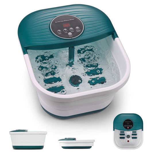 Collapsible Foot Spa Bath Massager with Heat, Bubble and Timer, 95-118℉ Adjustable Temperature Fast Heating with Pedicure Stone and Massage Rollers for Feet Stress Relief at Home