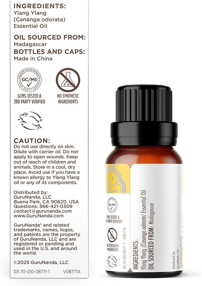 GuruNanda Ylang Ylang Essential Oil (10 ml) - 100% Pure, Natural and Undiluted Diffuser Oil for Aromatherapy, Massages & DIY Recipes