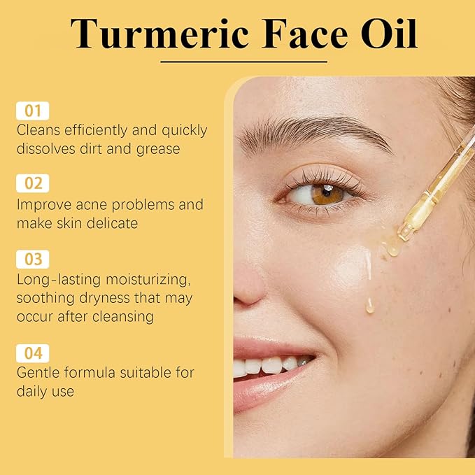 Turmeric Oil for Face, Anti-aging, Remove Excess Grease, Reduce Acne, Improve Dull Skin, Evens Tone, Deep Moisturizing, Cold Press Organic Turmeric Oil for Body, Hair, Skin Moisturizer
