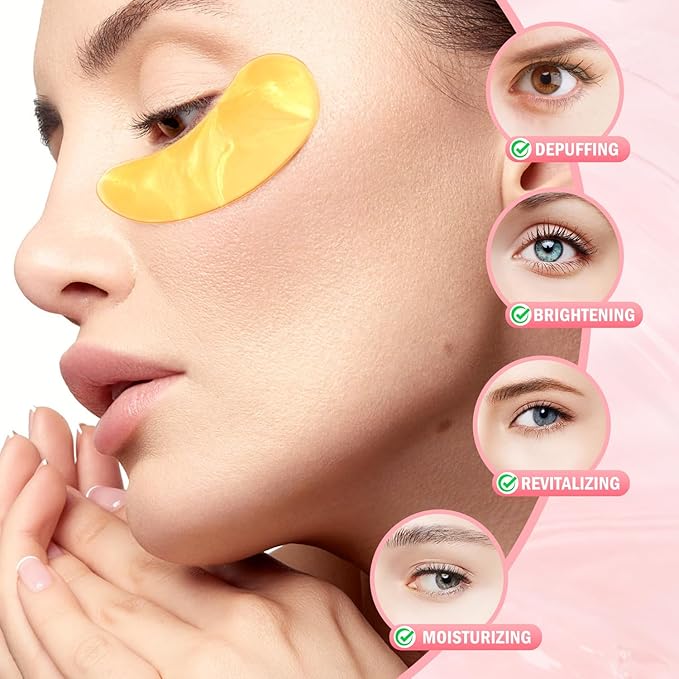 Under Eye Patches (30 Pairs) - 24K Gold Eye Mask for Puffy Eyes, Dark Circles, Under Eye Bags and Smooth Wrinkles, Eye Gel Pads With Collagen, Hyaluronic Acid & Castor Oil